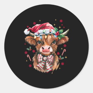 Coquette Christmas Western Highland Cow Santa Xmas Classic Round Sticker