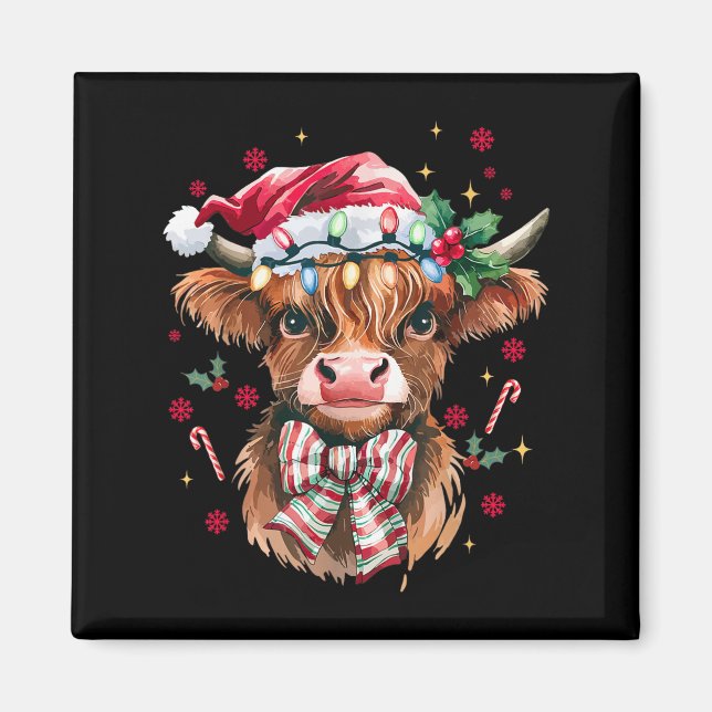 Coquette Christmas Western Highland Cow Santa Xmas Magnet (Front)