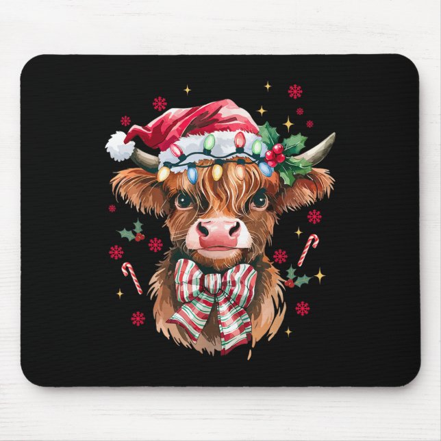 Coquette Christmas Western Highland Cow Santa Xmas Mouse Mat (Front)