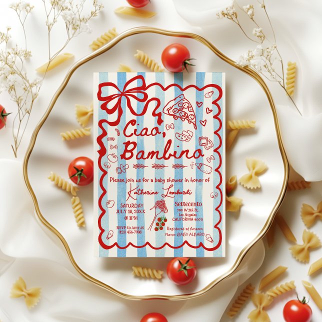 Coquette Ciao Bambino Blue Italian Theme Invitatio Invitation (Creator Uploaded)