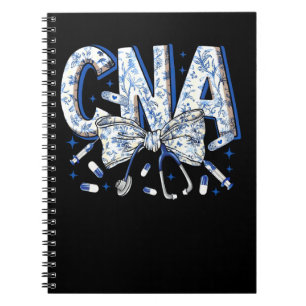 Coquette CNA Nurse Blue Floral Stethoscope Bow Cut Notebook