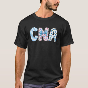 Coquette CNA Nurse Blue Floral Stethoscope Bow Cut T-Shirt
