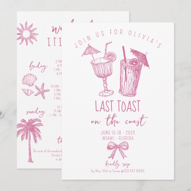 coquette coastal beach bachelorette weekend invitation (Front/Back)