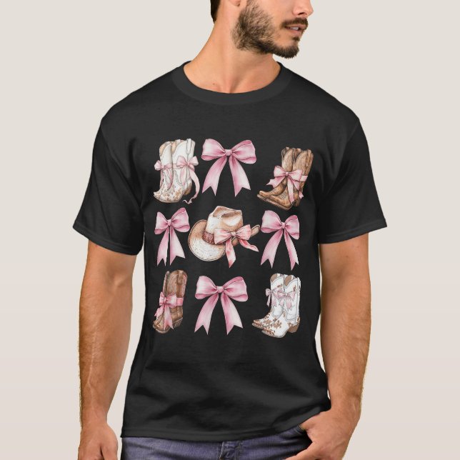 Coquette Cowgirl Boots With Pink Bows Aesthetic T-Shirt (Front)