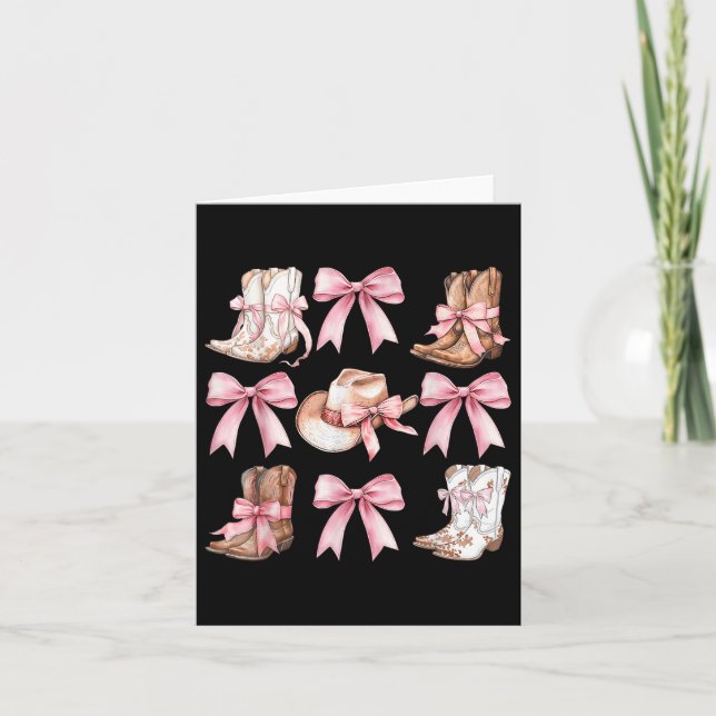 Coquette Cowgirl Boots With Pink Bows Aesthetic Y2 Card (Front)