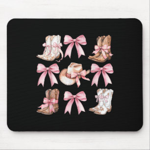Coquette Cowgirl Boots With Pink Bows Aesthetic Y2 Mouse Mat