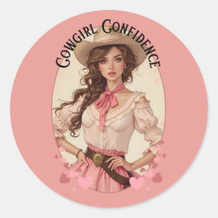 Coquette Cowgirl Western Fashion Portrait Classic Round Sticker