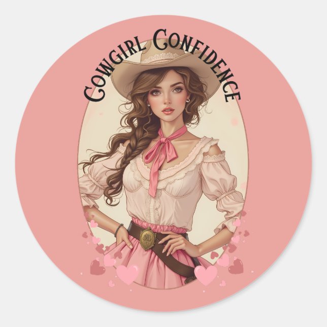 Coquette Cowgirl Western Fashion Portrait Classic Round Sticker (Front)
