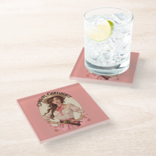 Coquette Cowgirl Western Fashion Portrait Glass Coaster