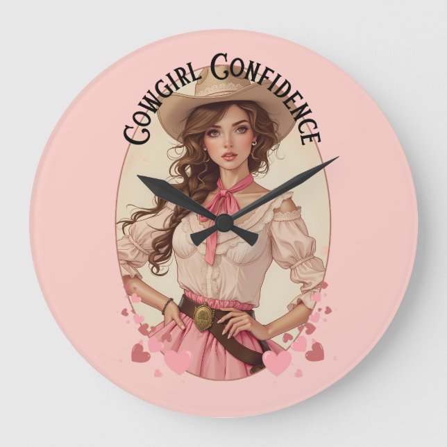 Coquette Cowgirl Western Fashion Portrait Large Clock (Front)