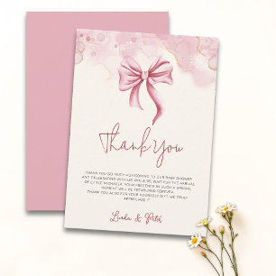 Coquette Cream Pink Bow Girl Baby Shower Thank You Card