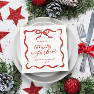 Coquette Curvy Ribbon & Bow Retro Merry Christmas Napkin