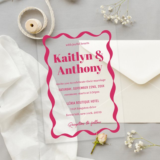 Coquette Curvy Ribbon Retro Wedding Acrylic Invitations (Creator Uploaded)