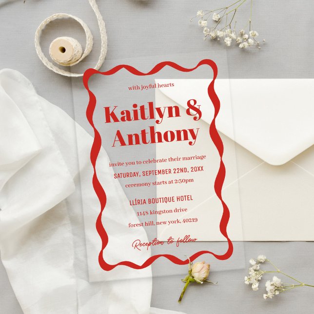 Coquette Curvy Ribbon Retro Wedding Acrylic Invitations (Creator Uploaded)