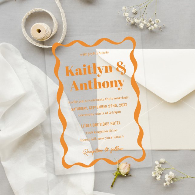 Coquette Curvy Ribbon Retro Wedding Acrylic Invitations (Creator Uploaded)