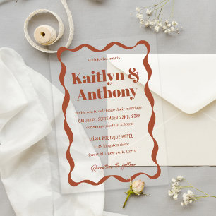 Coquette Curvy Ribbon Retro Wedding Acrylic Invitations
