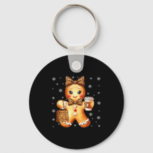 Coquette Cute Gingerbread Leopard Bow Christmas Gi Key Ring