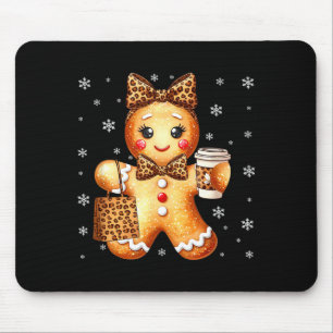 Coquette Cute Gingerbread Leopard Bow Christmas Gi Mouse Mat