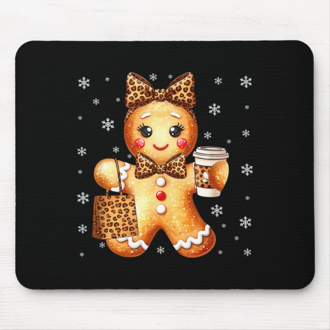Coquette Cute Gingerbread Leopard Bow Christmas Gi Mouse Mat (Front)