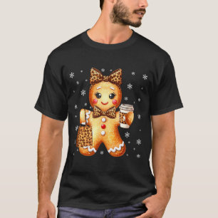 Coquette Cute Gingerbread Leopard Bow Christmas Gi T-Shirt