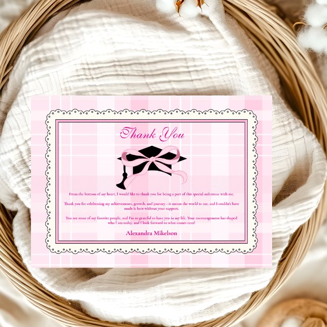 Coquette Cute Pink  Bow Graduation Thank You Card (Creator Uploaded)