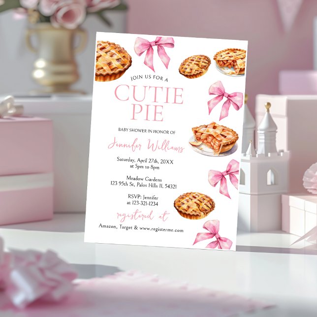 Coquette Cutie Pie Sweet Pink Bow Baby Shower Invitation (Creator Uploaded)