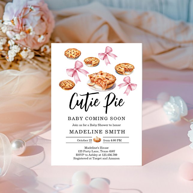 Coquette Cutie Pie Sweet Pink Bow Baby Shower Invitation (Creator Uploaded)