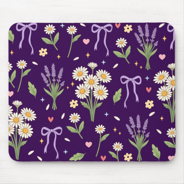 Coquette Daisy and Lavender Mouse Mat (Front)