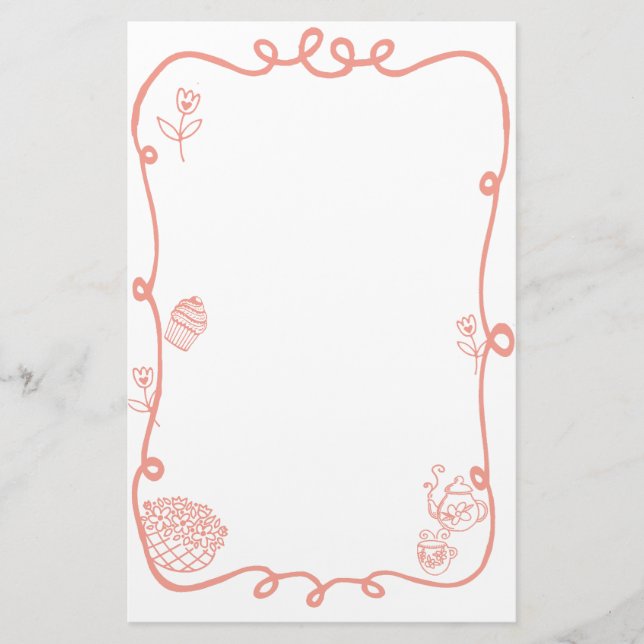 Coquette Doodle Ribbon Frame Stationery (Front)