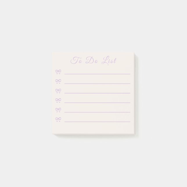 Coquette Dusty Lilac Bow Bullet Point To Do List Post-it Notes (Front)