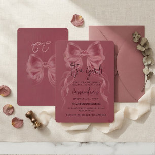 Coquette Dusty Rose Watercolor Bow Baby Shower Invitation
