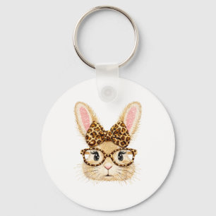 Coquette easter cute bunny with glasses and leopar key ring