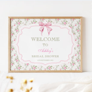 Coquette Elegant Pink Bow Bridal Shower Welcome Poster
