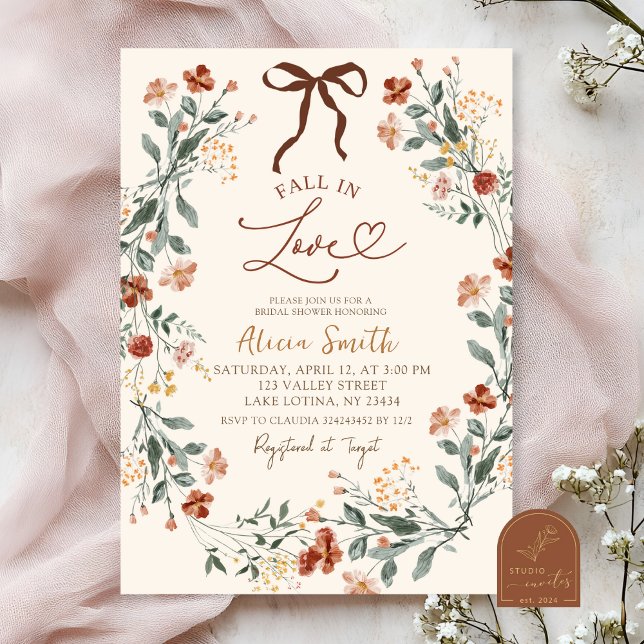 Coquette Fall in Love Bridal Shower Invitation  (Creator Uploaded)