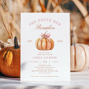 Coquette Fall She Found Her Pumpkin Bridal Shower Invitation