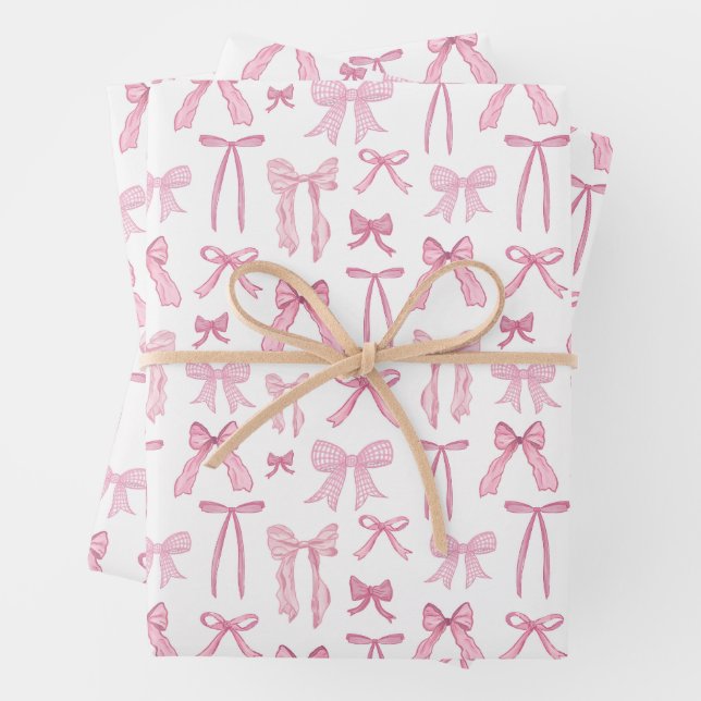 Coquette Feminine Pink Bows & Ribbons Wrapping Paper Sheet (In situ)