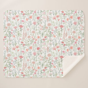 Coquette Feminine Pink Wildflower Meadow Sherpa Blanket