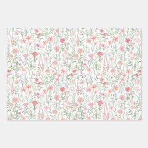 Coquette Feminine Pink Wildflower Meadow Wrapping Paper Sheet