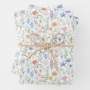 Coquette Feminine Wildflower Meadow Wrapping Paper Sheet