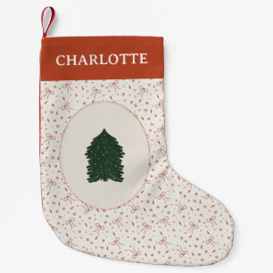 Coquette Festive Red White Pine Tree Small Christmas Stocking