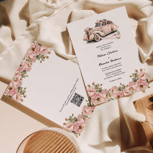 Coquette Floral Blush Pink QR Code RSVP Wedding Invitation