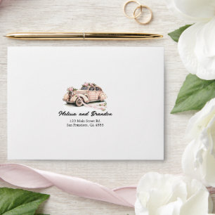 Coquette Floral Blush Pink Retro Car Wedding Envelope