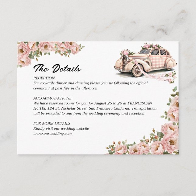 Coquette Floral Blush Pink Wedding Details Enclosure Card (Front)