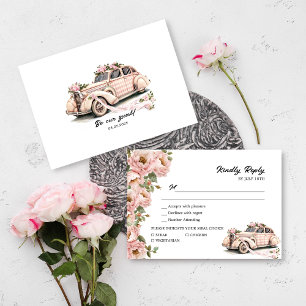 Coquette Floral Blush Pink Wedding RSVP Card