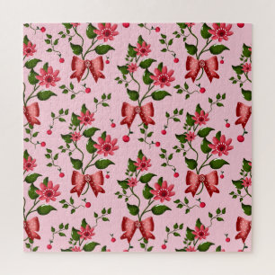 Coquette floral Bow Pattern Wallpaper Jigsaw Puzzle