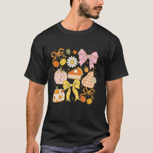 Coquette Floral Bow Pumpkin Season Autumn Fall Tha T-Shirt