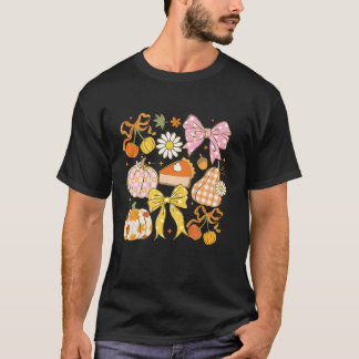 Coquette Floral Bow Pumpkin Season Autumn Fall Tha T-Shirt