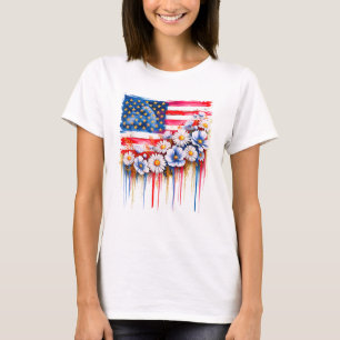 Coquette Flower USA Patriotic American Flag T-Shirt