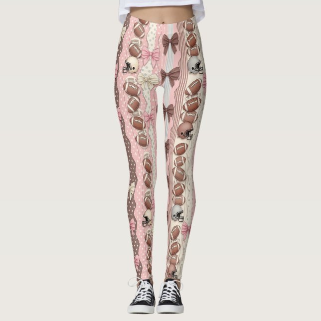 Coquette Football Bows Leopard Pattern (10) Leggings (Front)