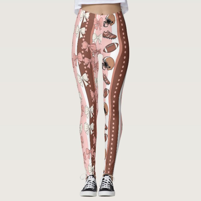 Coquette Football Bows Leopard Pattern (12) Leggings (Front)